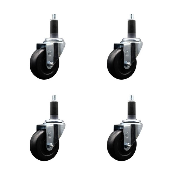 3.5'' Hard Rubber Wheel Swivel 1-1/8'' Expanding Stem Caster, 4PK